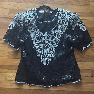 Elegant Black and Silver Sequin Top